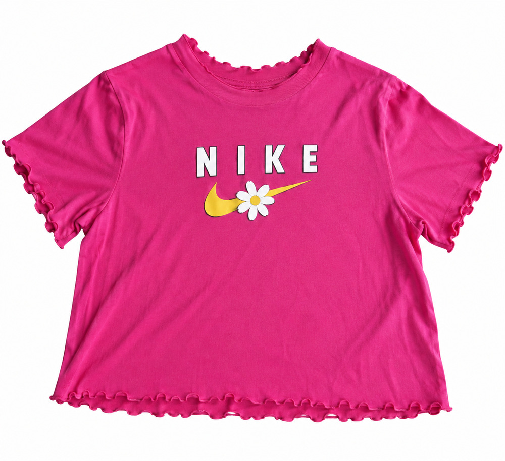 Nike Frilly Floral Sunflower Tee Kids Size Large Pink Coral Athleisure
